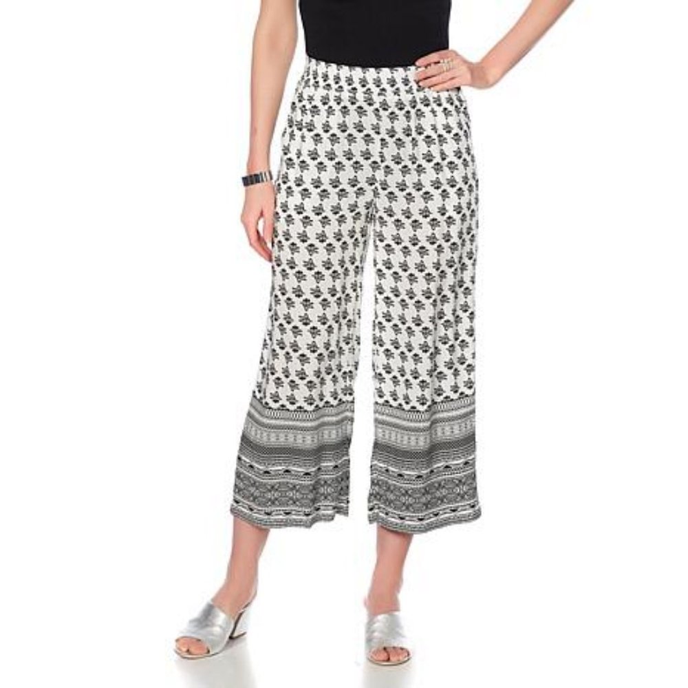 NWT Curations White & Gray Cropped Palazzo Capri Pants HSN sz XL Orig$75